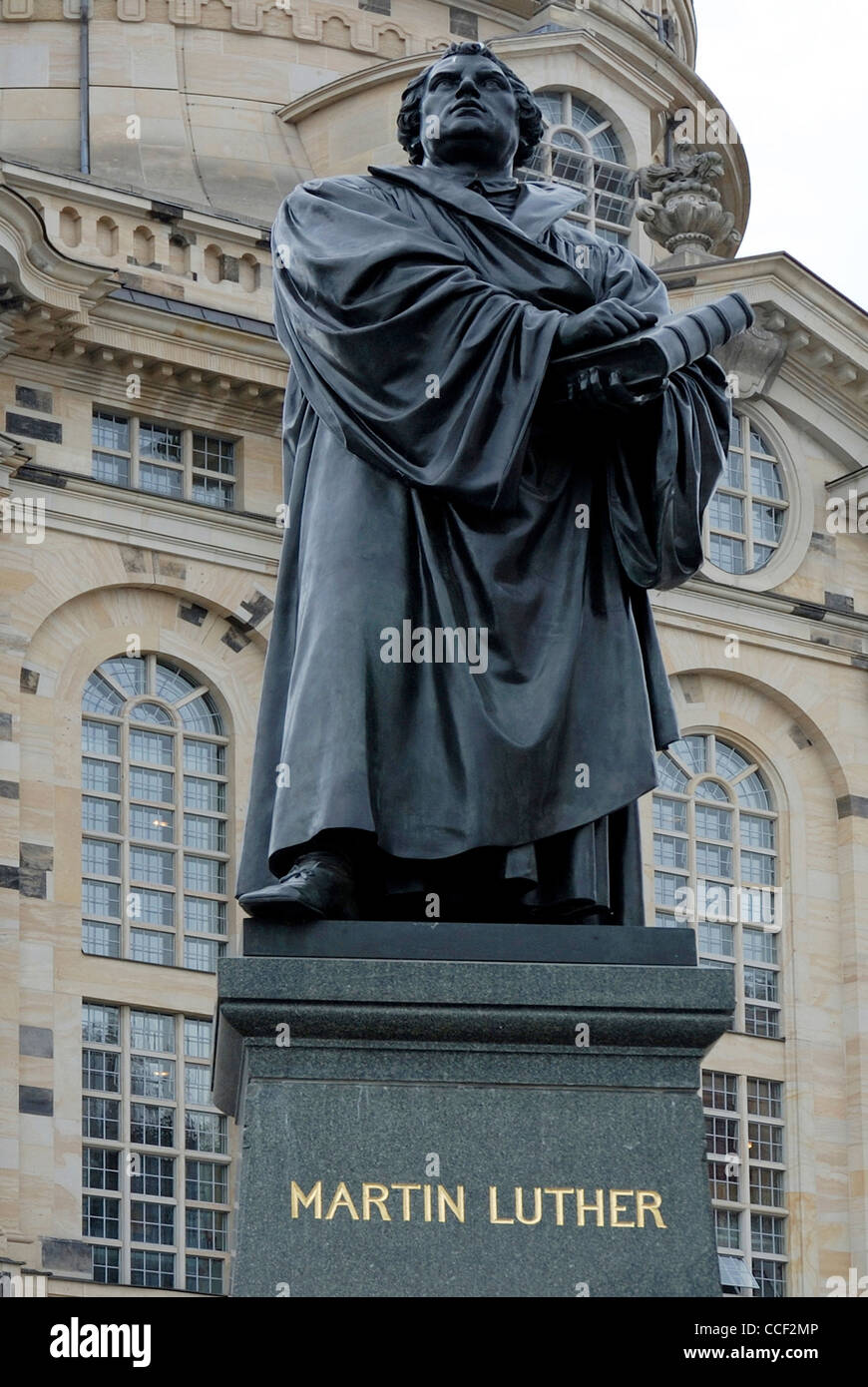 Martin Luther memorial en face de l'église de Notre-Dame de Dresde. Banque D'Images