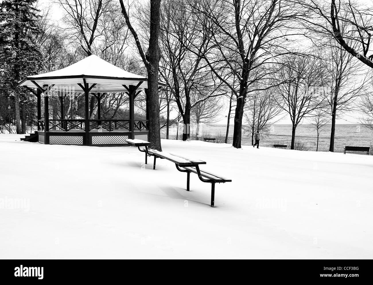 Parc au bord du lac en hiver, Oakville, Ontario Banque D'Images