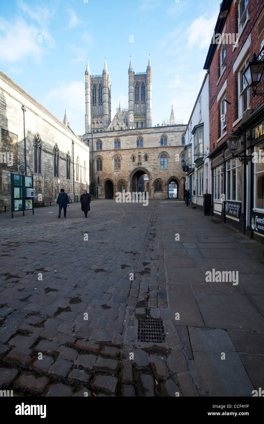 La Ville de Lincoln, Lincolnshire, Angleterre, la cathédrale de Lincoln, monument historique tours gothique médiévale Banque D'Images