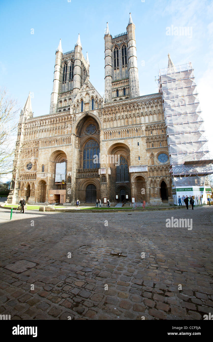 La Ville de Lincoln, Lincolnshire, Angleterre, la cathédrale de Lincoln, monument historique restauration tours gothique médiévale Banque D'Images