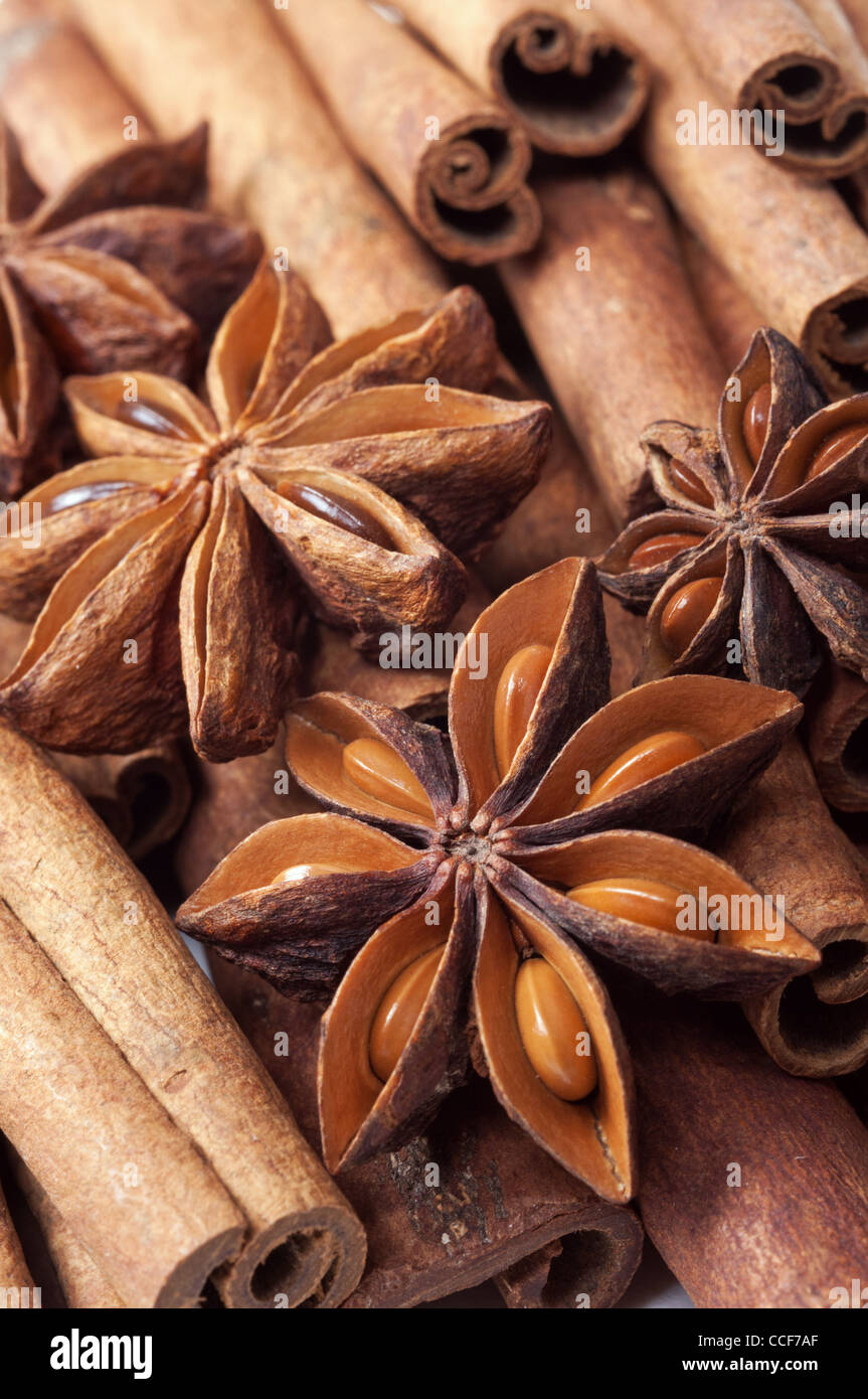 Arrière-plan avec cannelle et anis étoile Banque D'Images