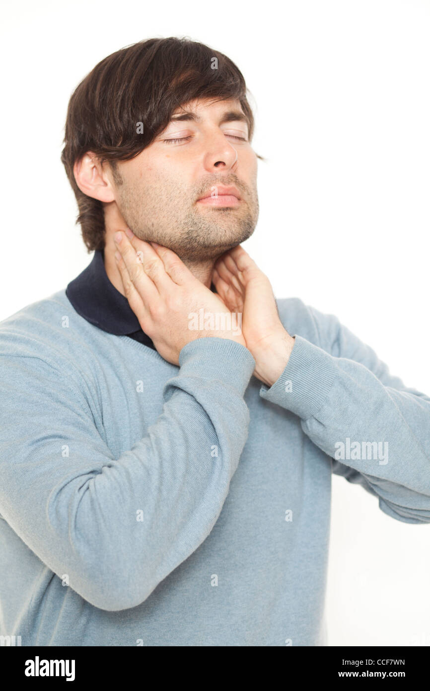 Mal de gorge homme Banque D'Images