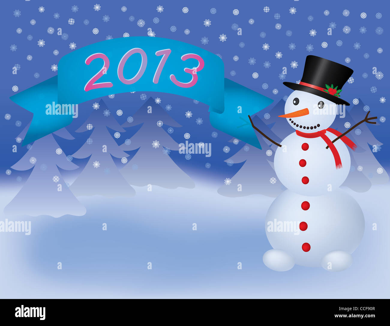 Le SNOWMAN avec défilement bannière illustration 2013 Banque D'Images