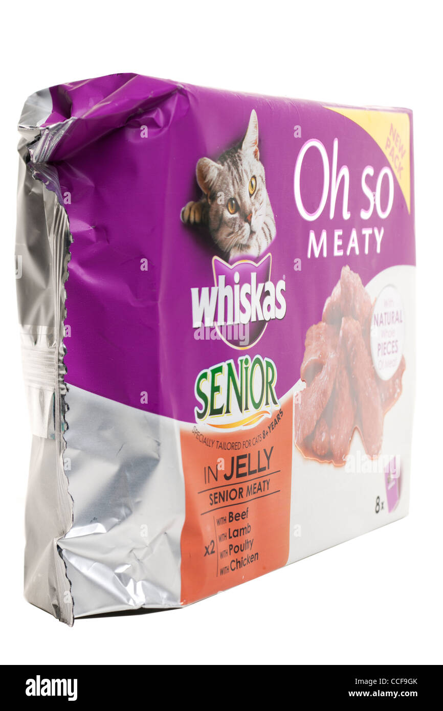 Pack de 8 portions individuelles de haute Whiskas OH si Viandé cat food in jelly Banque D'Images