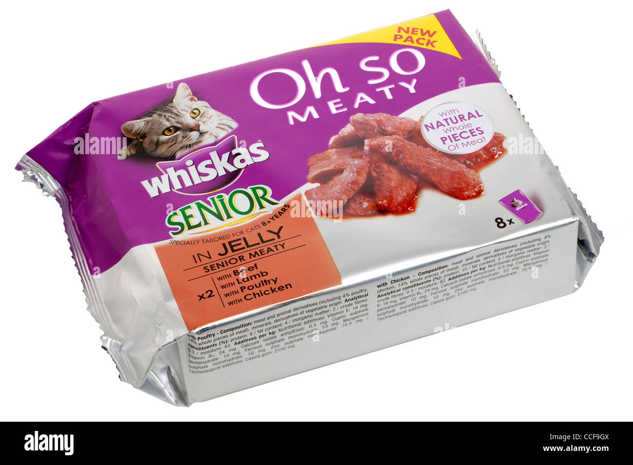 Pack de 8 portions individuelles de haute Whiskas OH si Viandé cat food in jelly Banque D'Images