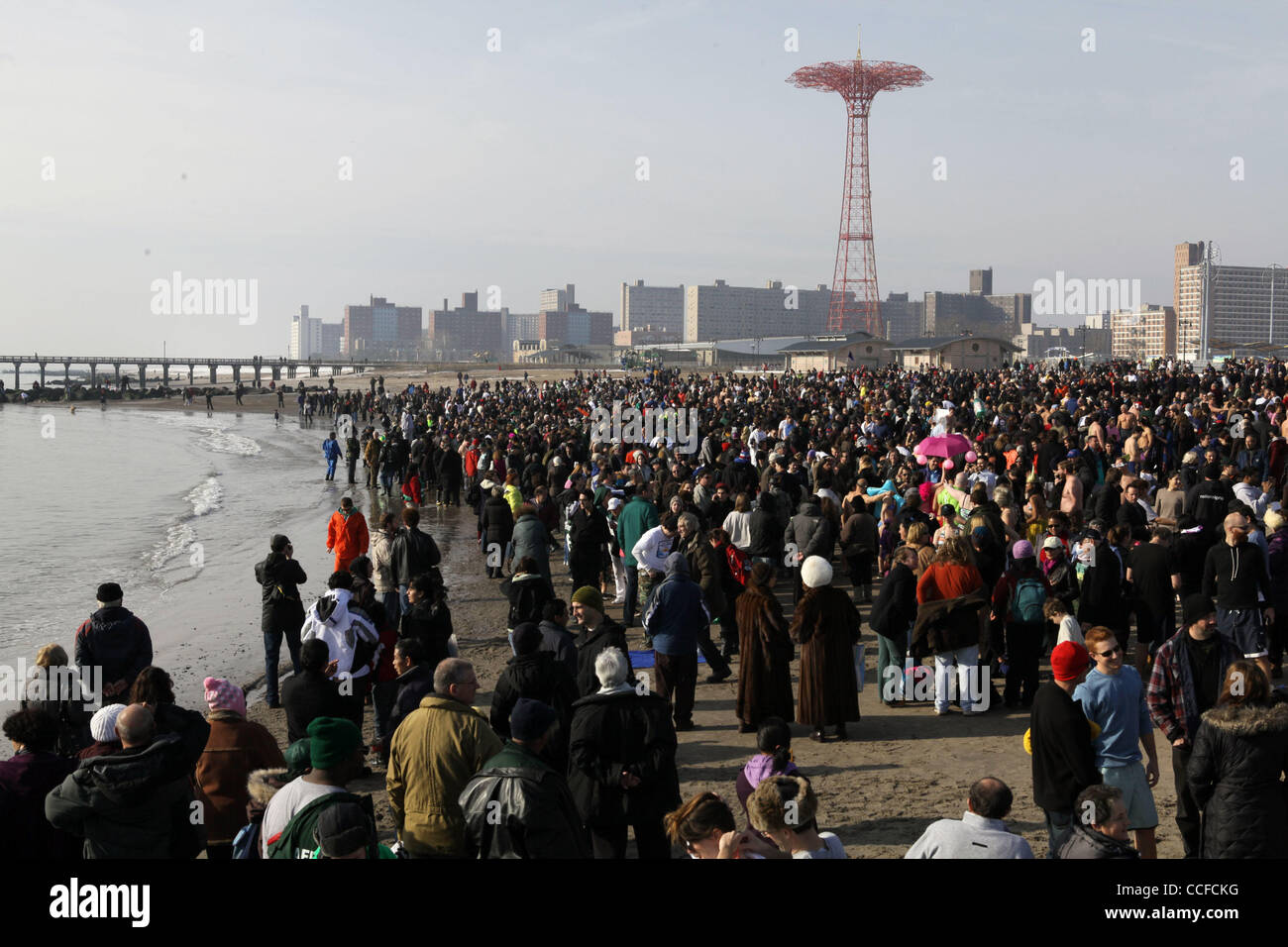 Jan 01, 2011 - New York, New York, États-Unis - les gens prennent part à l'Assemblée Coney Island Polar Bear Club le jour de l'an nager en exécutant dans l'océan - et puis en marche arrière droit, habituellement. Le Coney Island Polar Bear Club affirme lui-même comme la plus ancienne organisation de baignade d'hiver aux États-Unis et dans d'att Banque D'Images