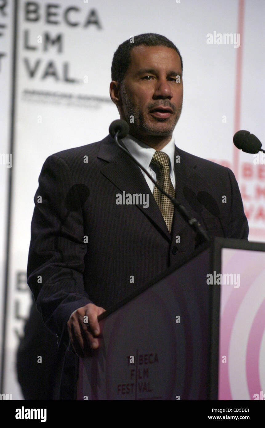 Le gouverneur, David Paterson parle au Tribeca Film Festival 2008 Journée d'ouverture conférence de presse à l'Borough of Manhattan Community College. Banque D'Images