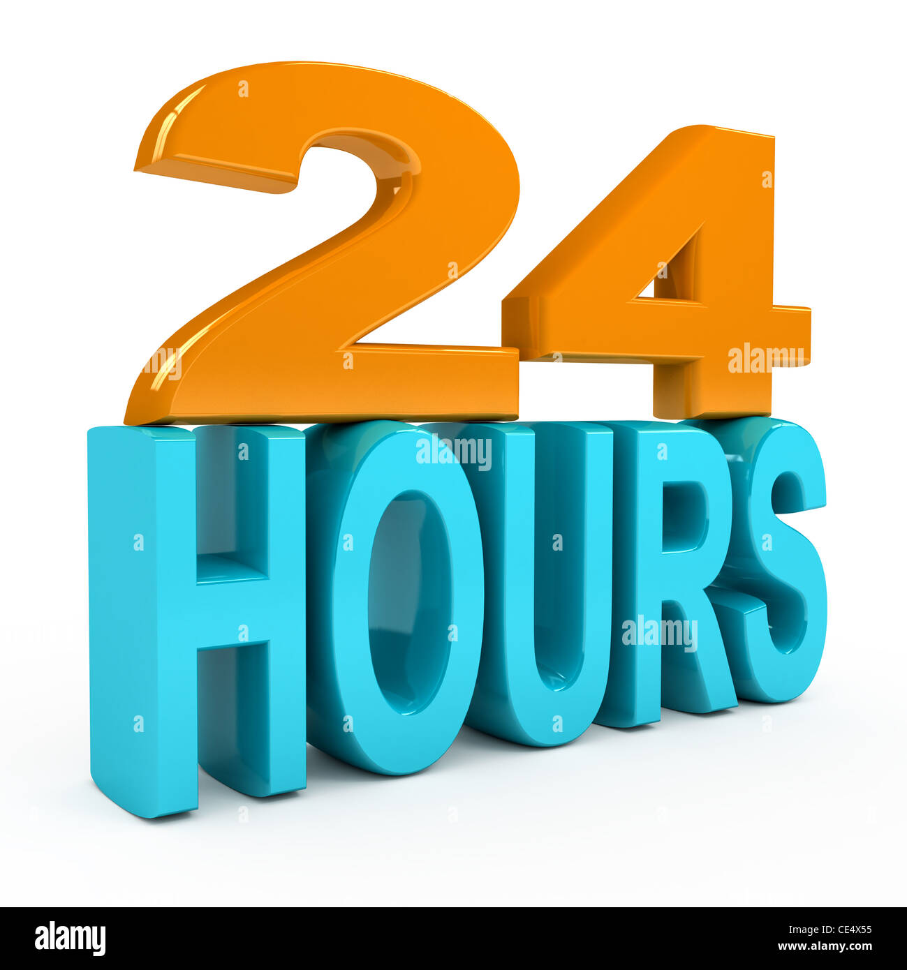 24 heures plus de concept fond blanc. Image de rendu 3D Banque D'Images