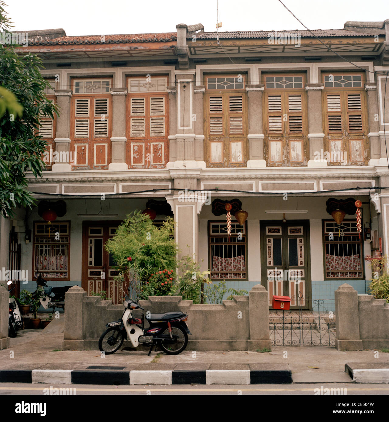 Baba Nonya Peranakan traditionnelle Magasin bâtiment architecture à George Town dans la région de Chinatown dans l'île de Penang en Malaisie en Extrême-Orient Asie du sud-est. Banque D'Images