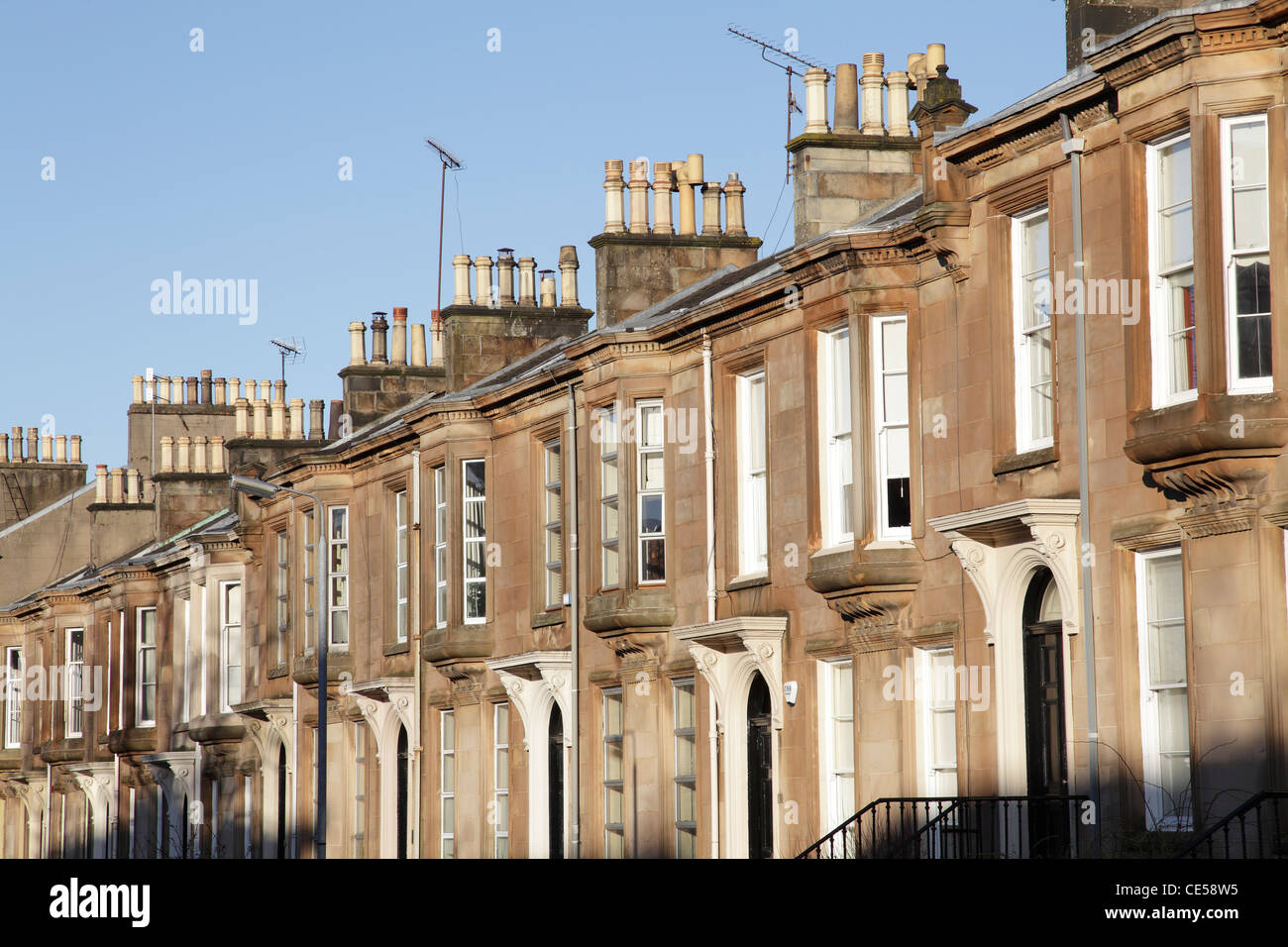 Une rangée de maisons de grès en terrasses sur Ashton Road dans le West End de Glasgow, Ecosse UK Banque D'Images