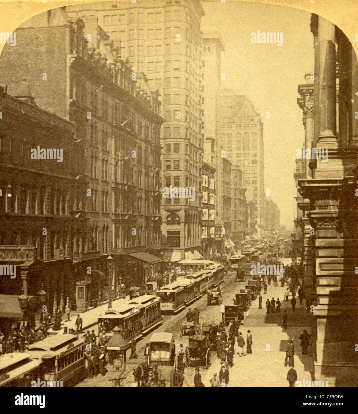 Stéréogramme 1893 carte, Randolph Street, Chicago, Illinois, USA. Banque D'Images