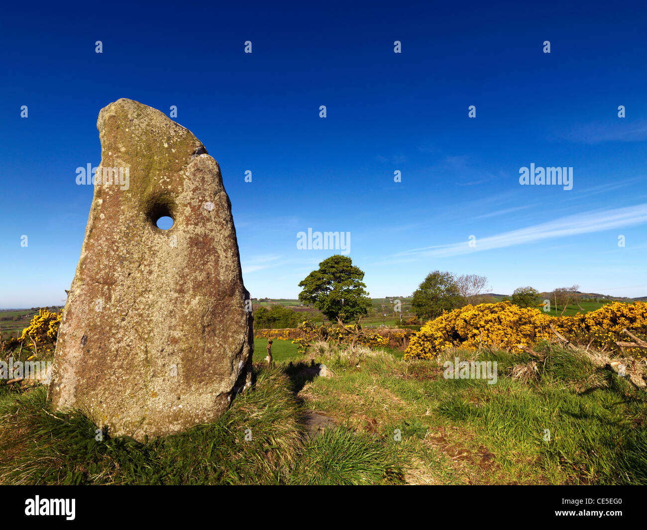 La pierre de trou, Newtownabbey, comté d'Antrim, en Irlande du Nord Banque D'Images