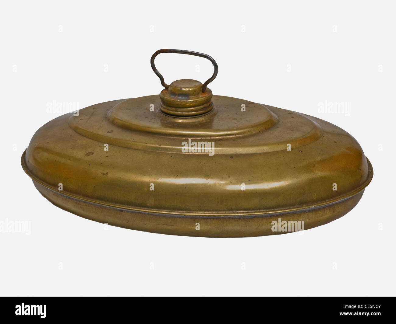 Detailansicht einer alten Wärmflasche aus Metall | photo de détail une vieille bouteille à eau chaude métallique Banque D'Images