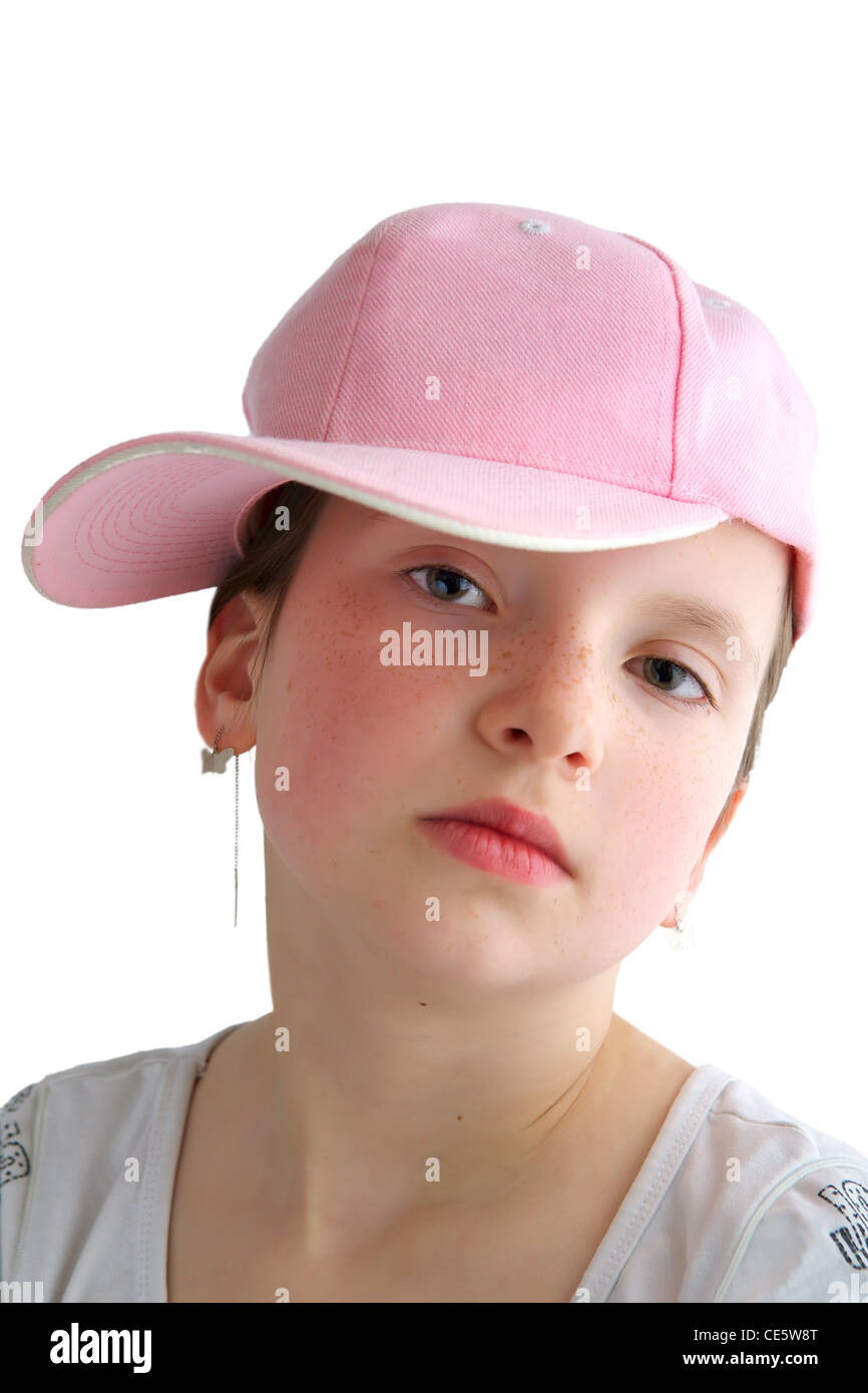 Fille avec une casquette rose Photo Stock - Alamy