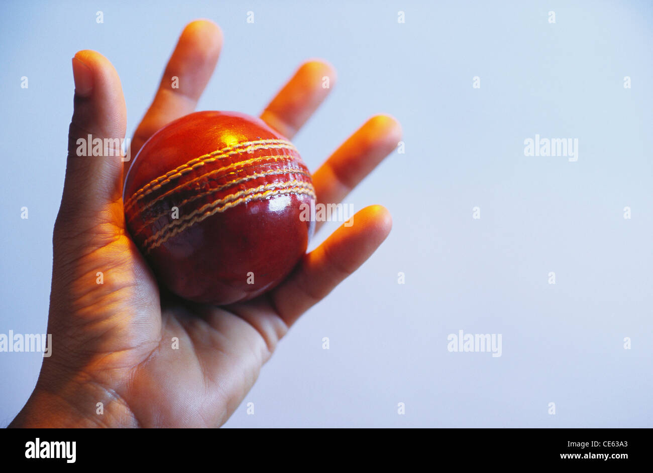 Bowler holding ball cricket dans la paume de la main M.# 201 Banque D'Images