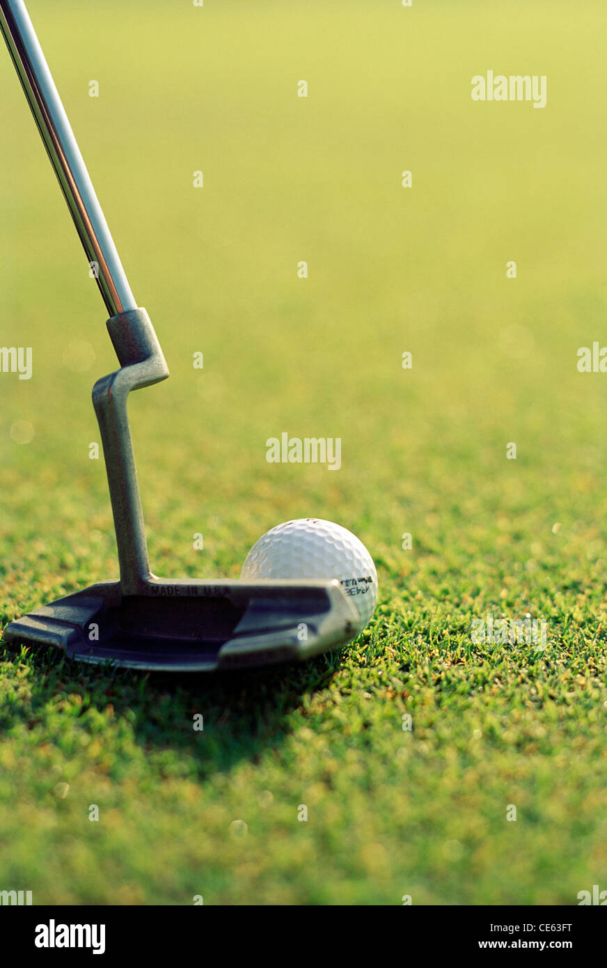 Balle de Golf avec le golf putter de golf sur l'herbe verte Banque D'Images