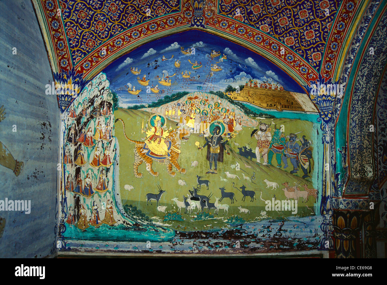 Peinture d'art Rajasthani ; Palais de Samode ; Palais de Maharaja ; Samod ; près de Jaipur ; Tehsil Chomu ; Rajasthan ; Inde ; Asie Banque D'Images