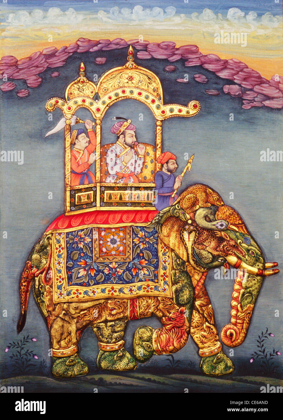 Roi moghol Shah Jahan équitation sur elephant Banque D'Images