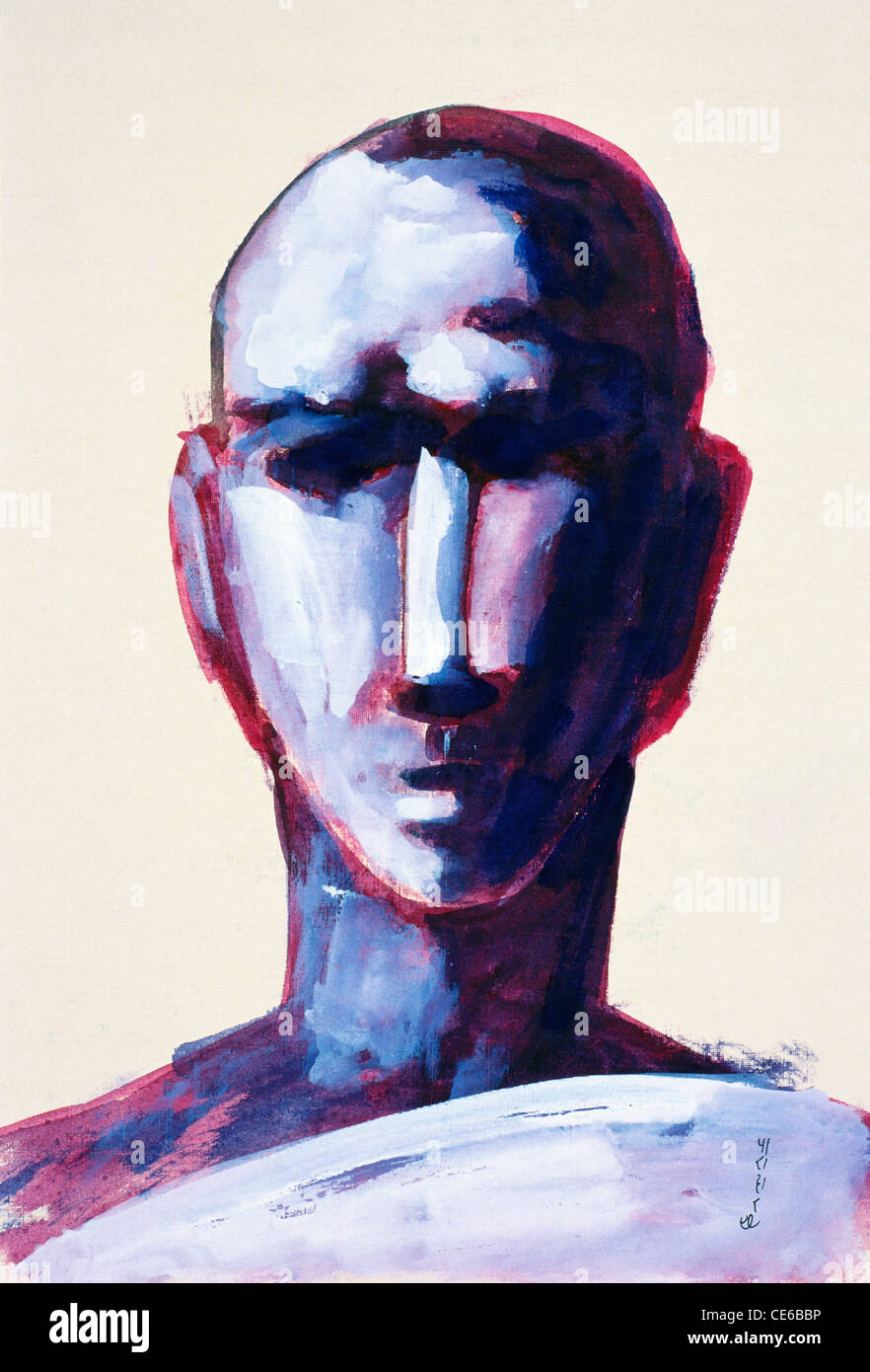 Monk face ; aquarelle ; peinture ; aquarelles ; peinture ; art ; art ; dessin ; inde ; asie Banque D'Images