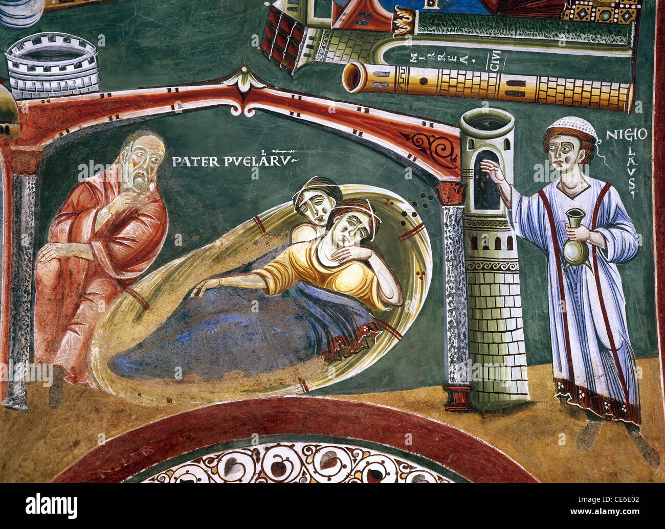 L'Italie. L'Abbaye de Novalesa.fresque représentant Saint Nicholas aide pour un riche marchand est tombé dans la pauvreté. Banque D'Images