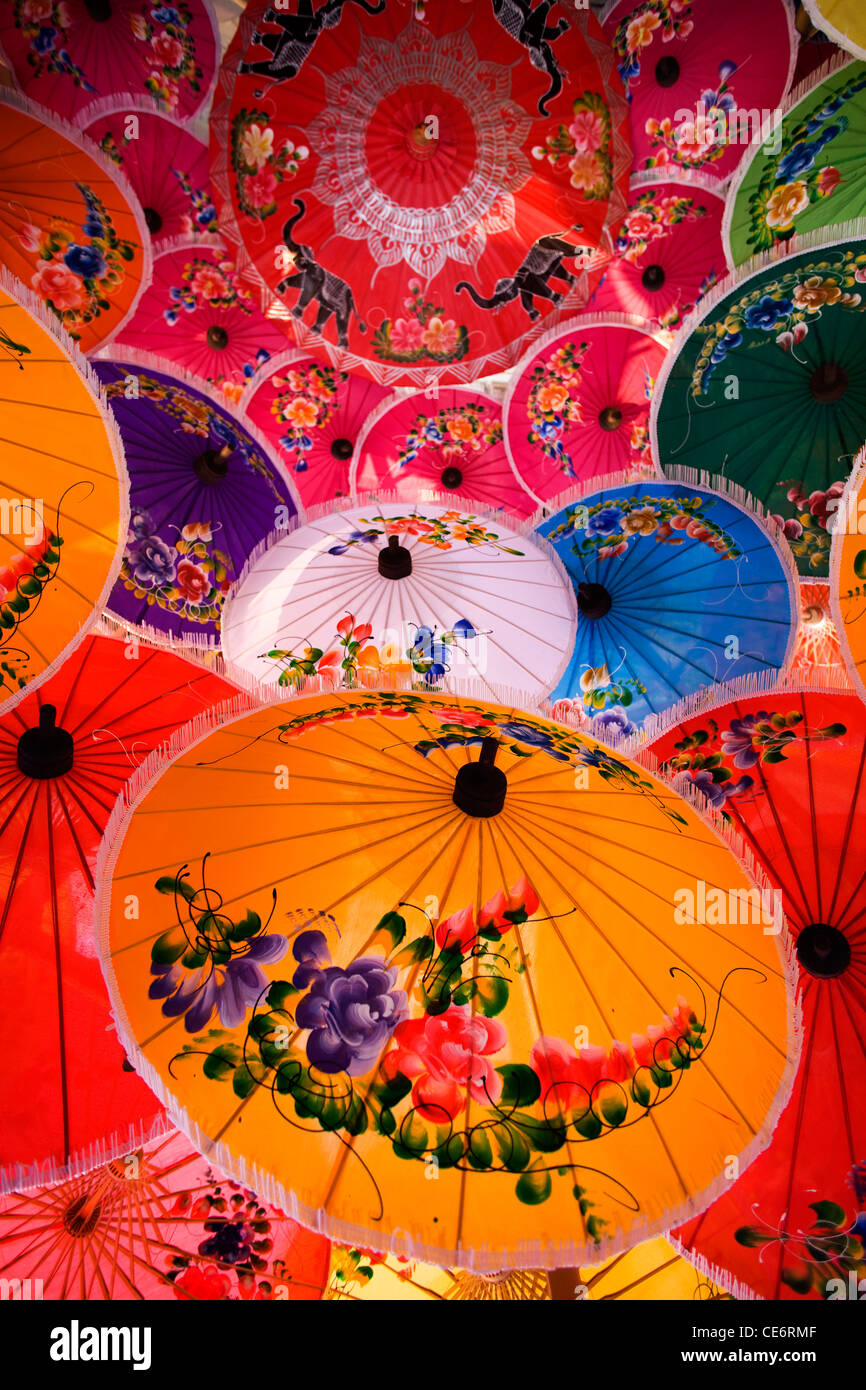 La Thaïlande Chiang Mai,parasol,affichage à l'Village Borsang Banque D'Images La Thaïlande Chiang Mai,parasol,affichage à l'Village Borsang Banque D'Images