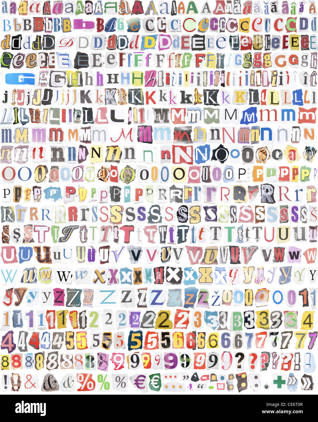 Newspaper magazine alphabet letters numbers Banque de