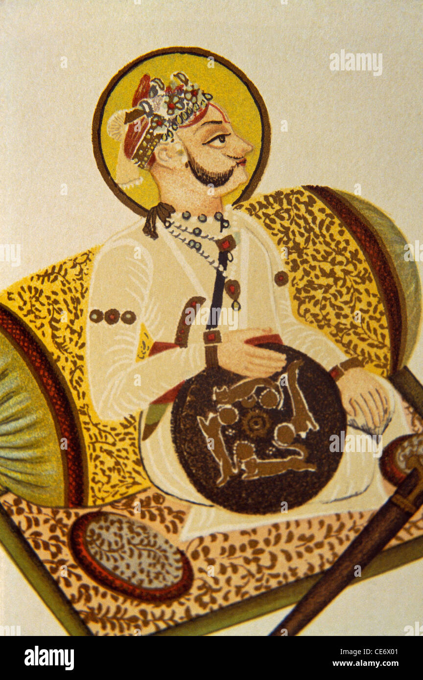 Portrait miniature de Maharaja Madan Singh Ji de Kishangarh Ajmer Rajasthan Inde Asie Banque D'Images