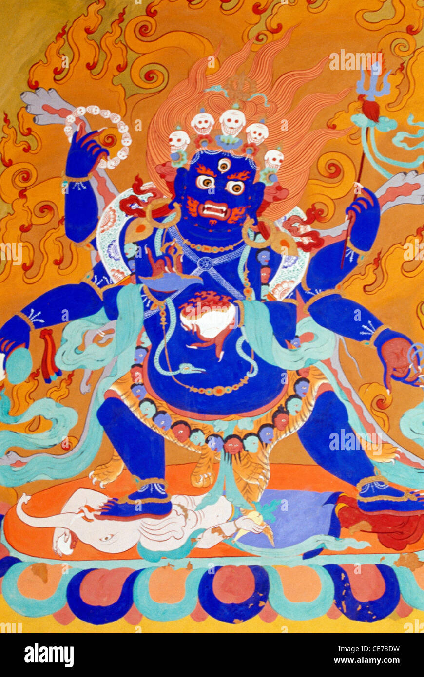 Peinture murale du démon bouddhiste ; monastère hémis leh ladakh ; ; ; Jammu-et-Cachemire en Inde ; Banque D'Images
