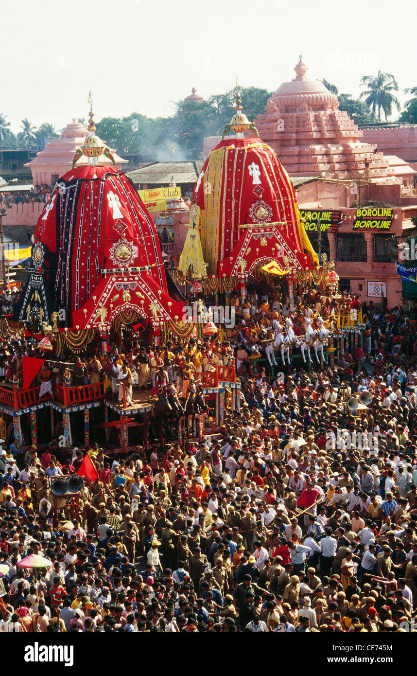 Rathyatra Rath Yatra char festival le voyage de Jagannath Puri orissa ; ; ; l'Inde Banque D'Images
