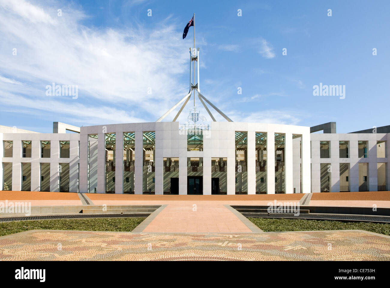La façade de l'édifice du Parlement fédéral, Canberra, Territoire de la capitale australienne, Australie Banque D'Images