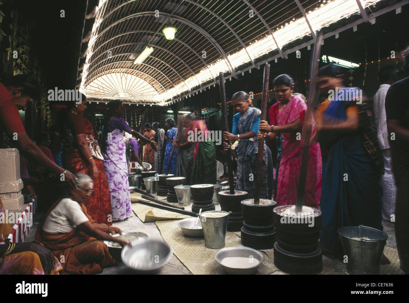 Femmes indiennes cuisinant pour le mariage Nagarahar ; Chettinad ; Chettinadu ; district de Sivaganga ; tamil nadu ; inde ; asie Banque D'Images