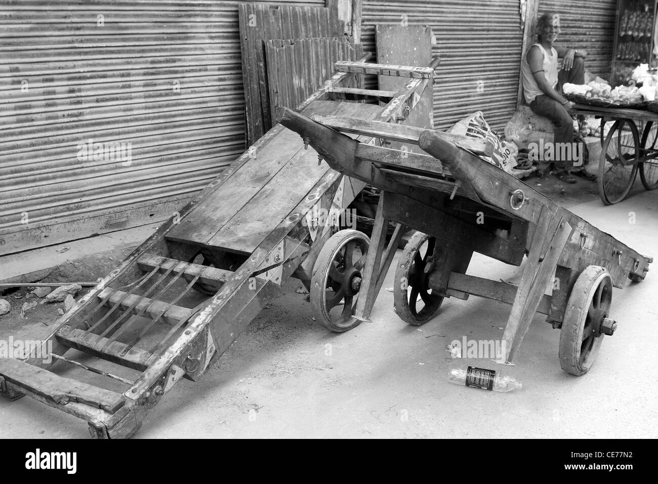 Des charrettes en bois traditionnel indien.Delhi. L'Inde Banque D'Images