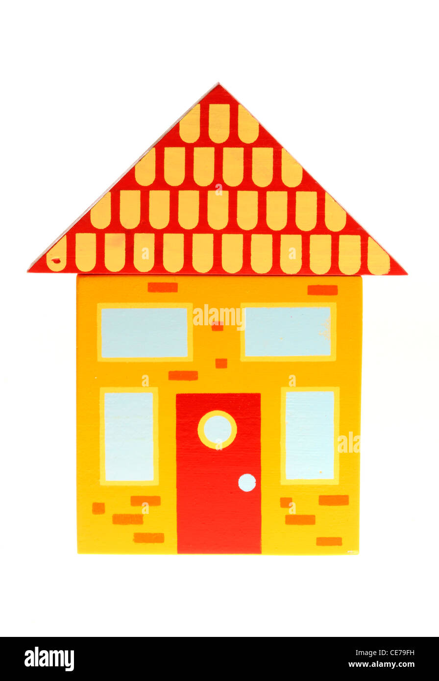 Image symbole. Vivant dans une ville, ville, village, le logement. Des blocs colorés, faits de bois. Les jouets. Banque D'Images