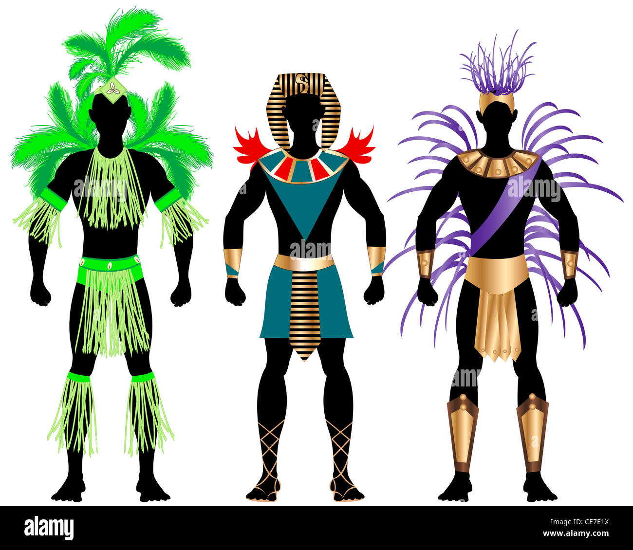 Vector Illustration de trois costumes masculins pour Festival, Mardi Gras, Carnaval, Halloween ou plus. Banque D'Images