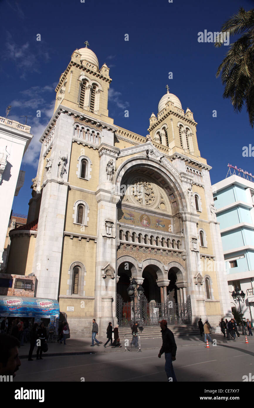 La Cathédrale de St Vincent de Paul est une cathédrale catholique romaine à Tunis Banque D'Images