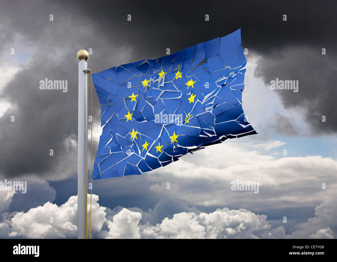Craquer le drapeau de l'UE - Brexit concept référendum / euro rupture de la zone euro Union européenne / Europe crise financière concepts de l'économie craqués Banque D'Images