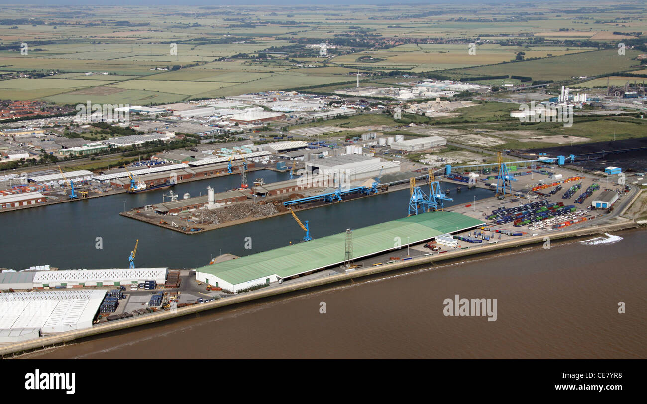 Photographie aérienne des docks King George Dock et Queen Elizabeth, Hull, East Yorkshire Banque D'Images