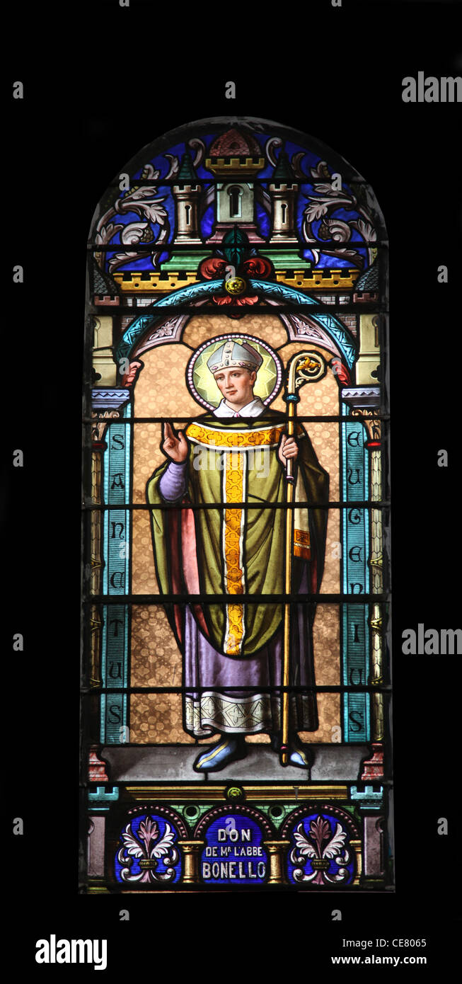 Saint Eugenius, vitraux dans la Cathédrale de St Vincent de Paul à Tunis Banque D'Images