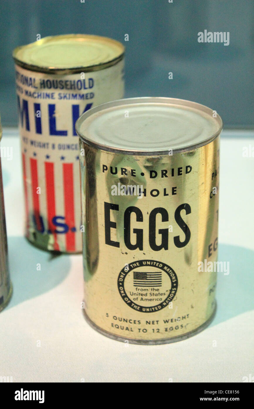 WW2 conserves d'œufs en poudre et lait made in USA Banque D'Images