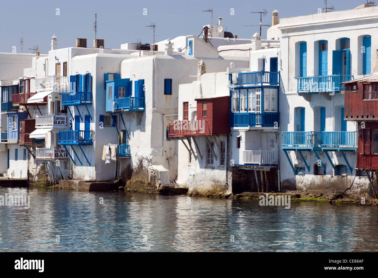 Mykonos : Alefkandra - waterfront houses & bars Banque D'Images