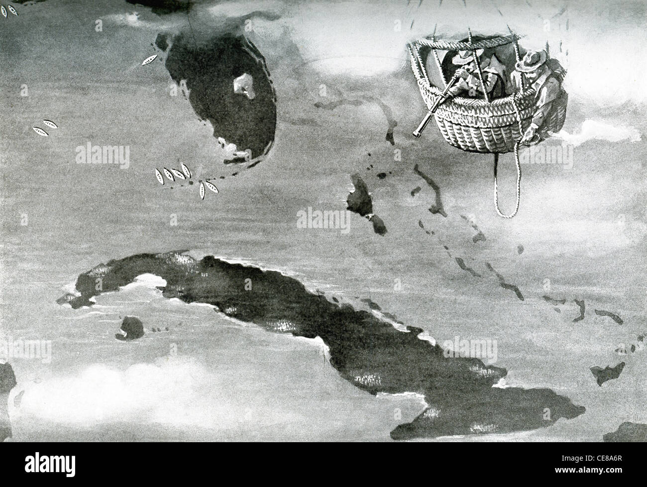 Les Américains utilisent un ballon de guerre pour vérifier les positions de la côte sud de la Floride, l'île de Cuba, et le golfe du Mexique. Banque D'Images