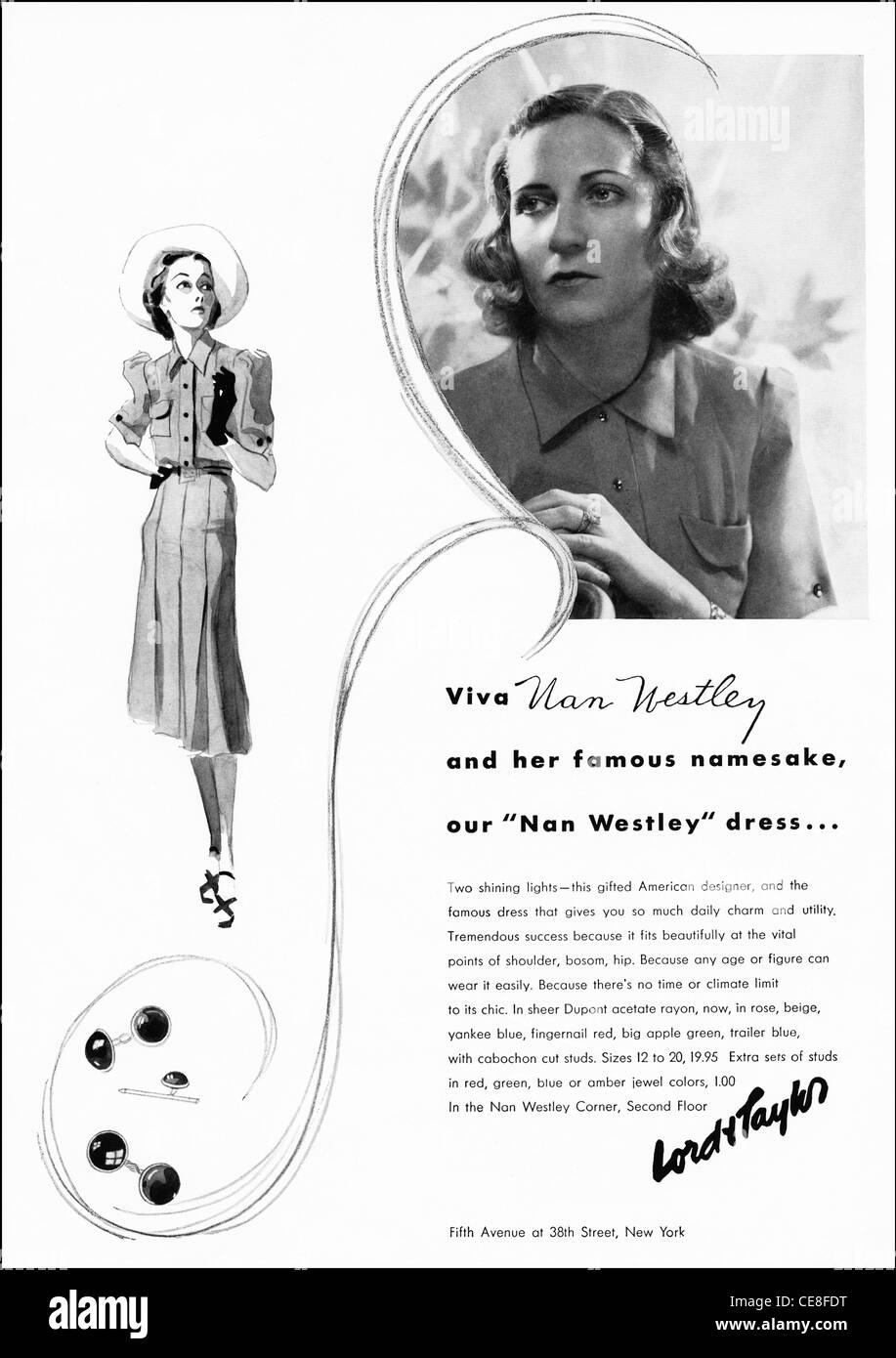 Annonce de pleine page originale vers 1938 dans American Mesdames mode magazine NAN publicité robes WESTLEY Banque D'Images