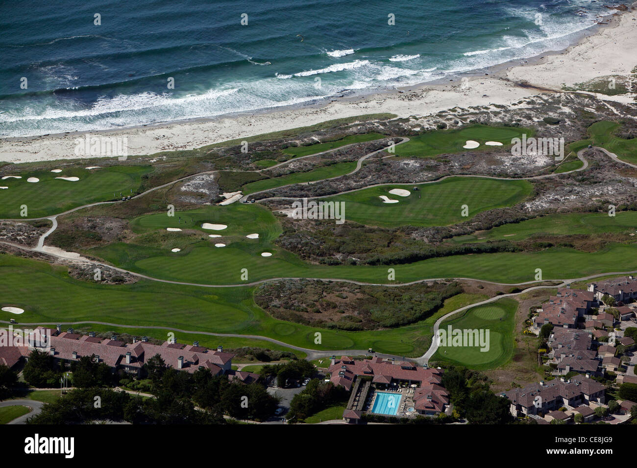 Photographie aérienne Spanish Bay Resort Golf Course, Monterey, Californie Banque D'Images
