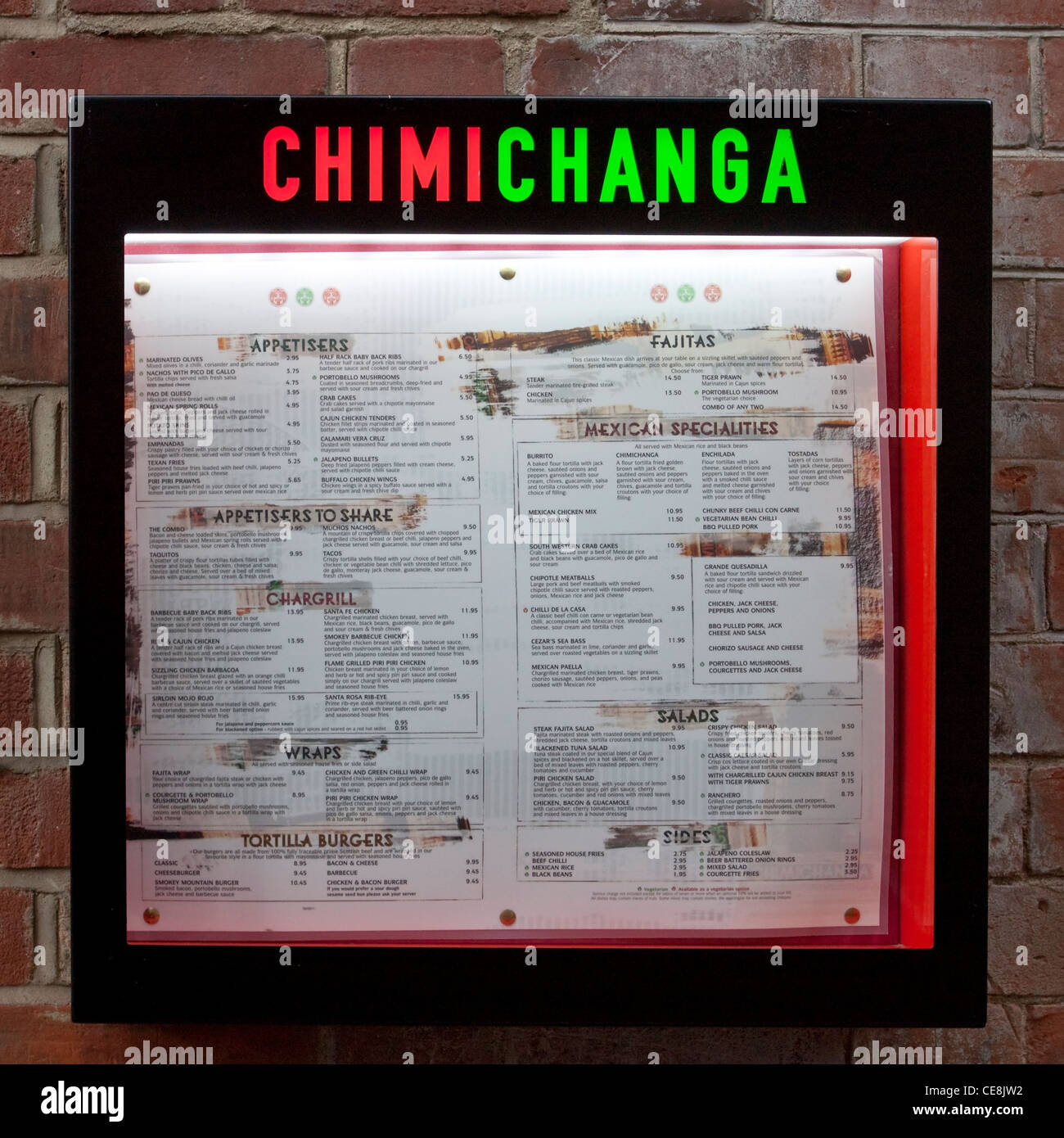 Chimichanga Mexican Restaurant Menu Canterbury UK Enseigne lumineuse Banque D'Images