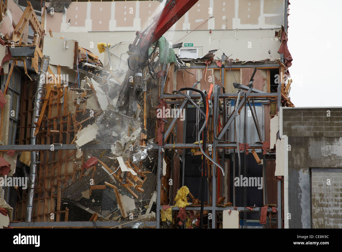 Bâtiment endommagé par le tremblement de terre, d'être démoli, Colombo St, Christchurch, Canterbury, île du Sud, Nouvelle-Zélande Banque D'Images
