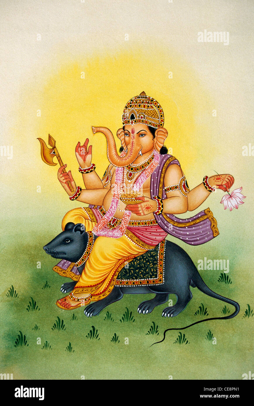 Statue Ganesh Dorée, Rouge Et Rose Avec Livre Et Souris - Porte-bonheur Pour La Prospérité, Neuf Avec étiquettes