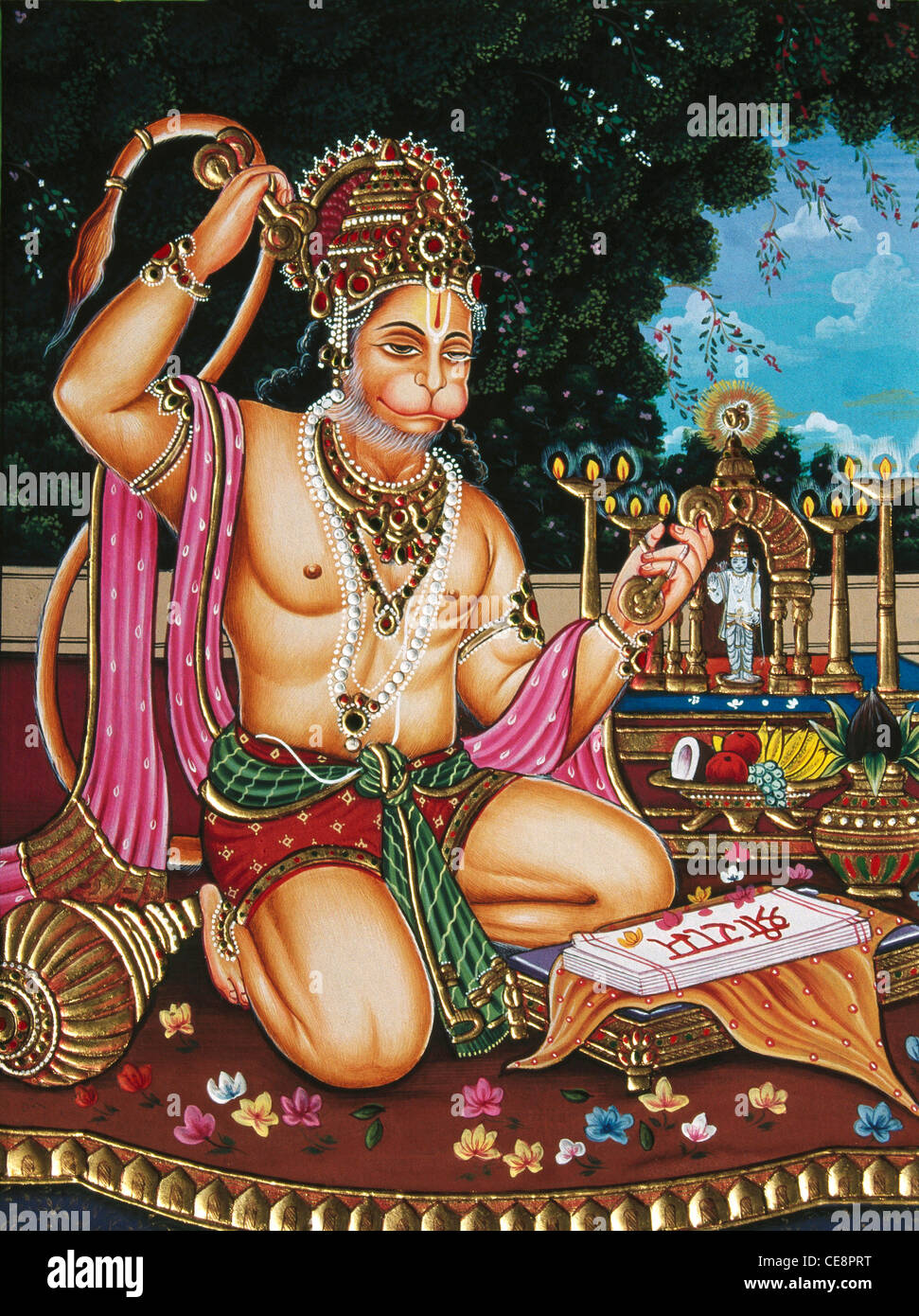 BDR80496 : Seigneur Hanuman priant Dieu Rama peinture miniature Banque D'Images