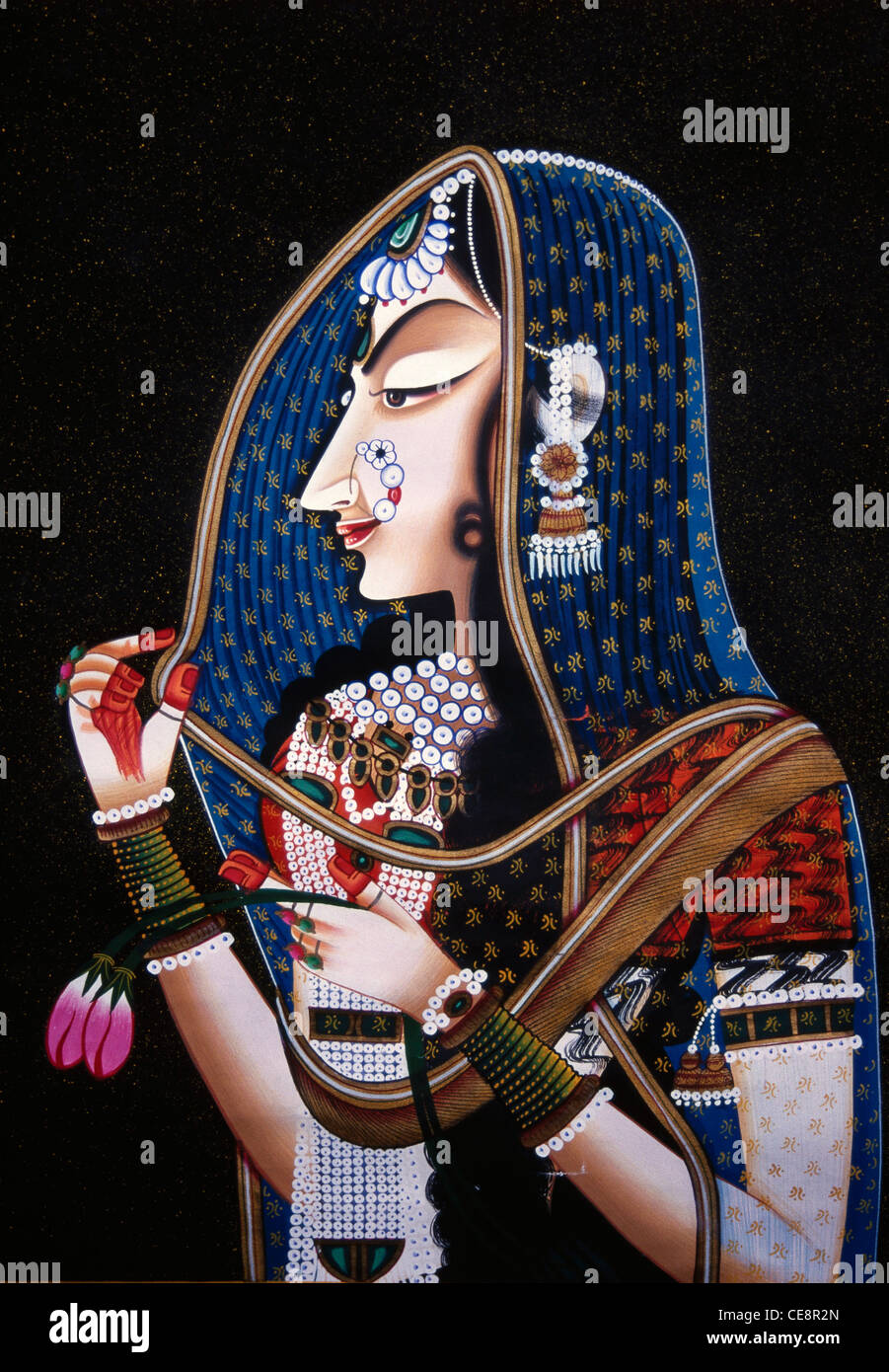 Déesse Radha dans veil kishangarh peinture sur soie Banque D'Images