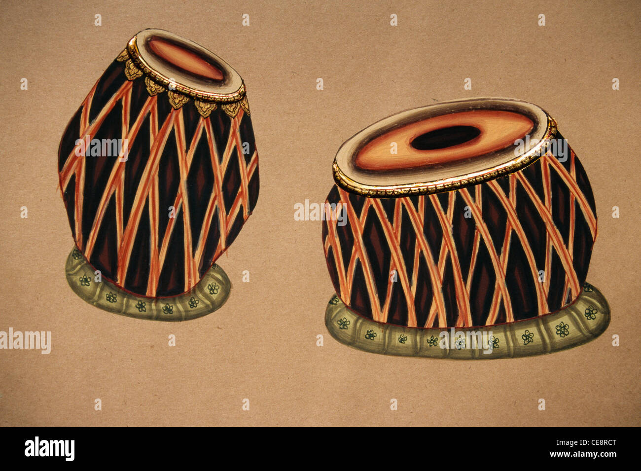 Batterie à percussion membranophone indienne , Tabla , peinture miniature  sur papier , instrument de musique classique indienne , rajasthan , inde ,  asie Photo Stock - Alamy