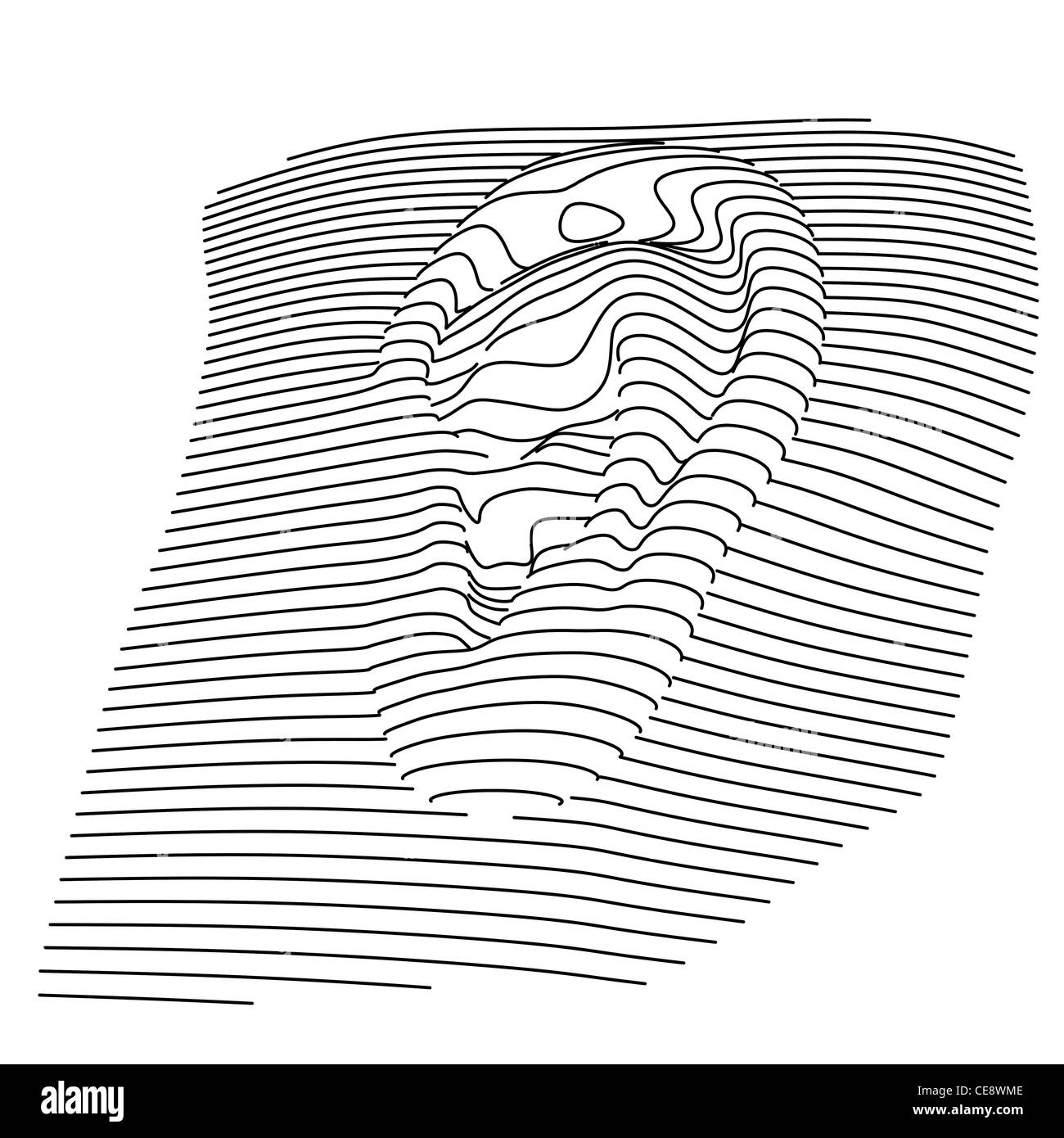 L'oeuvre de l'ordinateur d'une oreille humaine montré dans les lignes de contour. Banque D'Images